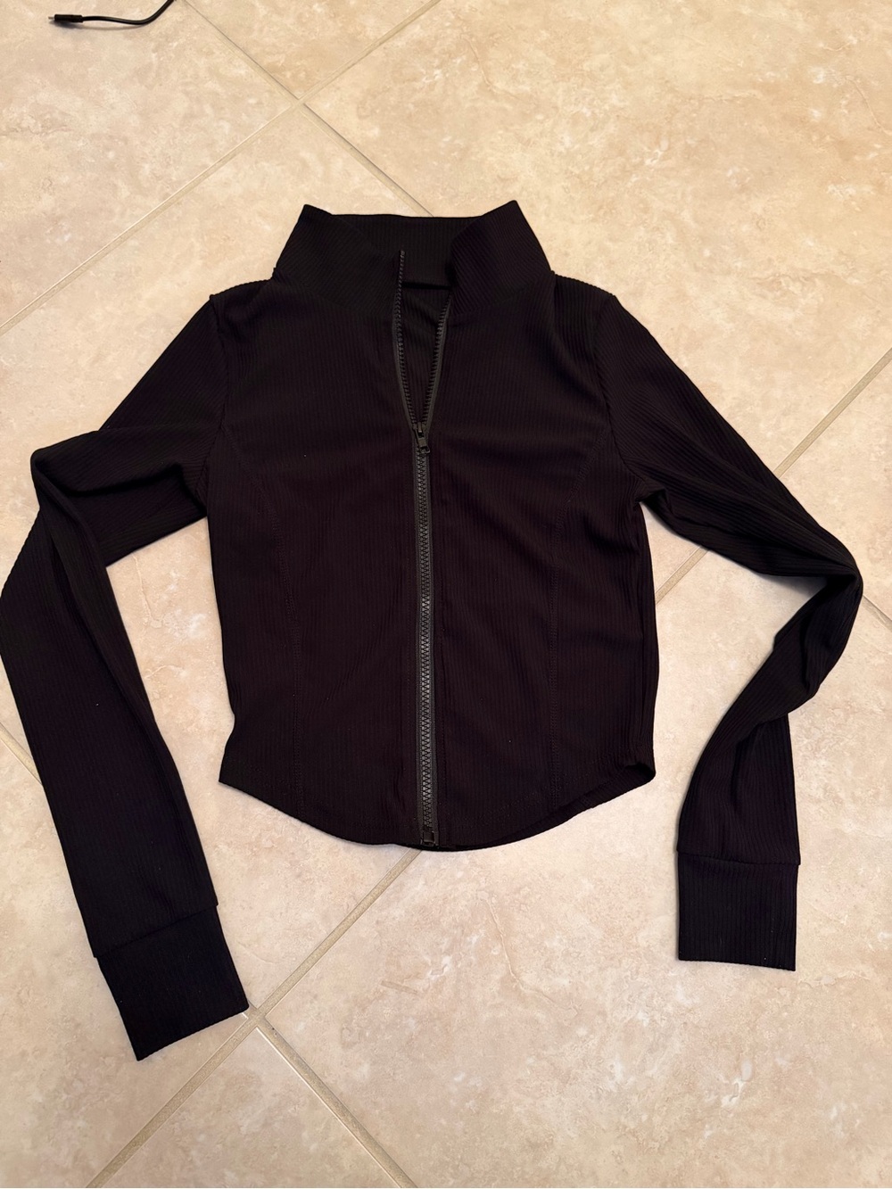 Amazon Black Ribbed Zip-Front Bomber Jacket